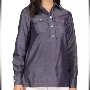 MICHAEL Michael Kors Tencel Long Sleeve Point
Collar Top Size Small